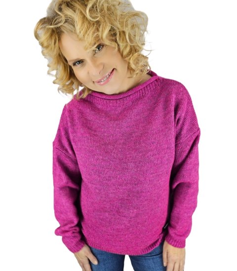 Ciepły sweter damski oversize dekolt łódka MARLENA (Różowy) Ciepły sweter damski oversize dekolt łódka MARLENA (Różowy)