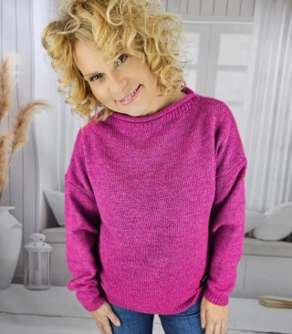 Ciepły sweter damski oversize dekolt łódka MARLENA (Różowy)
