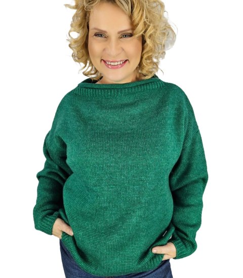 Ciepły sweter damski oversize dekolt łódka MARLENA (Zielony) Ciepły sweter damski oversize dekolt łódka MARLENA (Zielony)