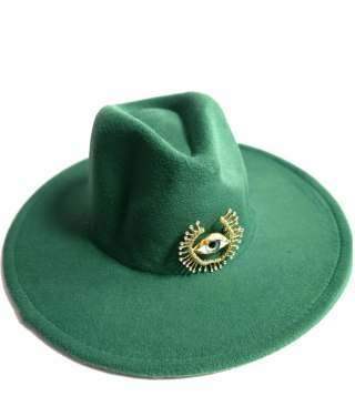 Elegancki damski kapelusz panama z ozdobną broszką "Oko Elegancji" (Zielony)