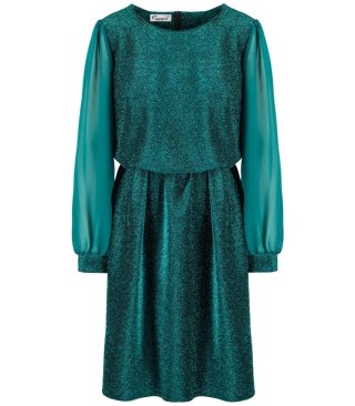 Elegancka sukienka trapezowa z brokatem i tiulem ELECTRA (Zielony) 40