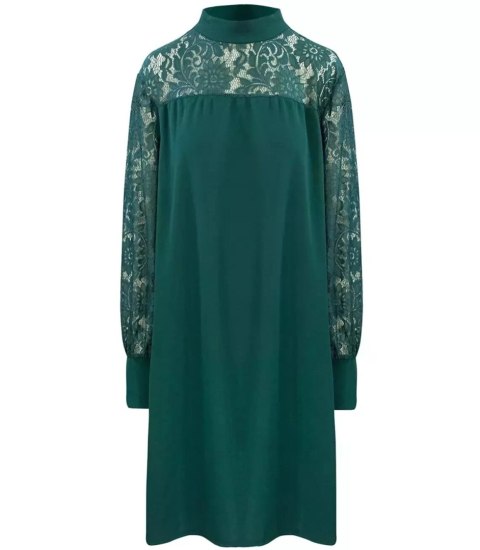 Sukienka Trapezowa Koronka Midi Damska Elegancka (Zielony) Sukienka Trapezowa Koronka Midi Damska Elegancka (Zielony)