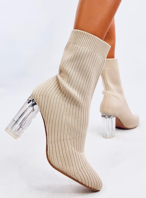 Botki skarpetkowe na przezroczystym obcasie DESTANI BEIGE - 39 Botki skarpetkowe na przezroczystym obcasie DESTANI BEIGE - 39