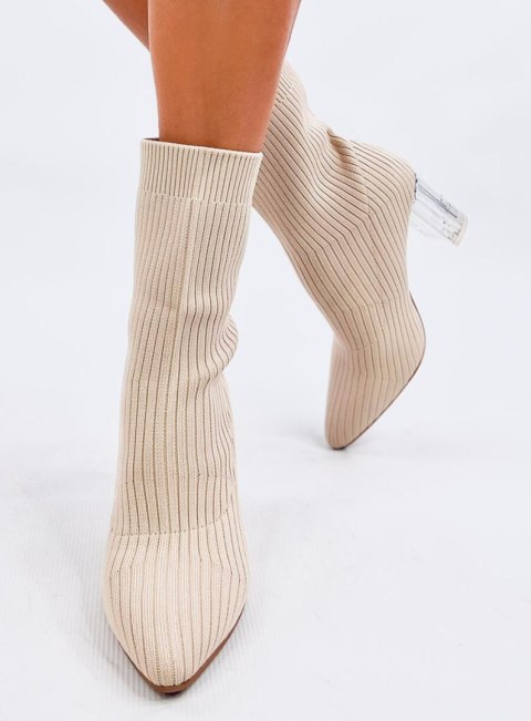 Botki skarpetkowe na przezroczystym obcasie DESTANI BEIGE - 39 Botki skarpetkowe na przezroczystym obcasie DESTANI BEIGE - 39