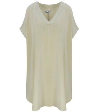 Gładka luźna wygodna sukienka tunika basic mini (Beżowy) 42