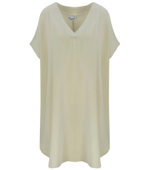 Gładka luźna wygodna sukienka tunika basic mini (Beżowy) 42 Gładka luźna wygodna sukienka tunika basic mini (Beżowy) 42