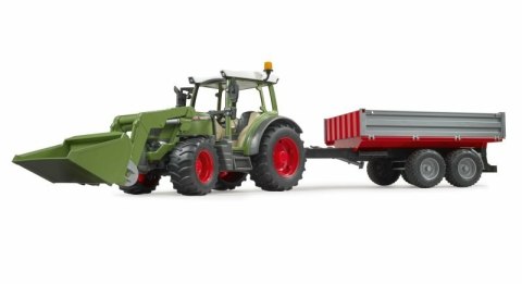 Traktor Fendt Vario 211 ładowaczem czołowym i srebrną przyczepą (02019) BRUDER 02182