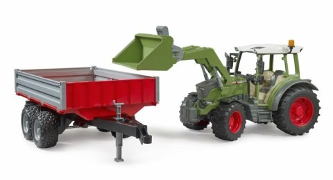 Traktor Fendt Vario 211 ładowaczem czołowym i srebrną przyczepą (02019) BRUDER 02182