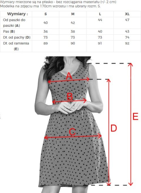 238-1 BETTY rozkloszowana sukienka z dekoltem - CZERWONA W GROSZKI - XXL