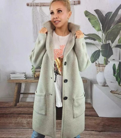 Dzianinowy płaszcz przejściowy kardigan sweter (Beżowy) M (38) Dzianinowy płaszcz przejściowy kardigan sweter (Beżowy) M (38)