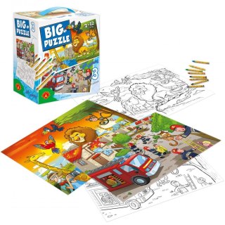 Big puzzle 3 zwierzęta afrykańskie i straż pożarna kredki gratis 2469 ALEXANDER p4