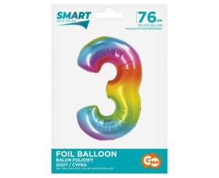 Balon foliowy Smart Cyfra 3 tęczowa 76cm CH-STC3