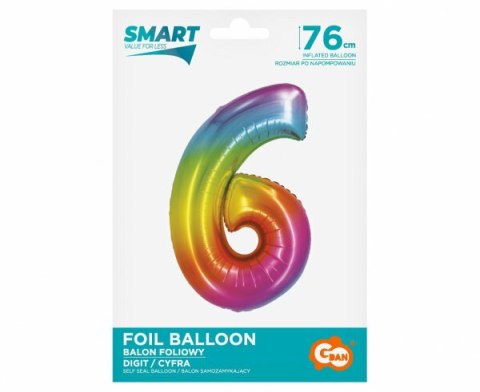 Balon foliowy Smart Cyfra 6 tęczowa 76cm CH-STC6