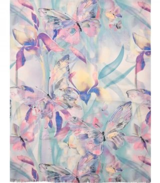 Stylowy szal szalik chusta wzór w motyle Elegancki 180x70 cm (Wielokolorowy)