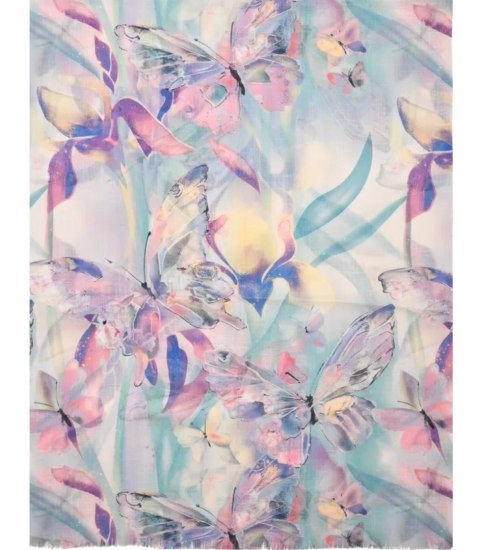 Stylowy szal szalik chusta wzór w motyle Elegancki 180x70 cm (Wielokolorowy)