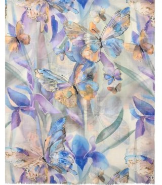 Stylowy szal szalik chusta wzór w motyle Elegancki 180x70 cm (Wielokolorowy)