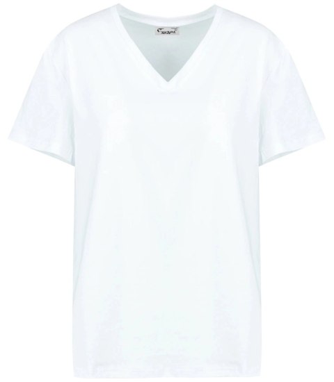 Bluzka koszulka t-shirt basic dekolt w serek ALDONA (Biały) 2XL/3XL