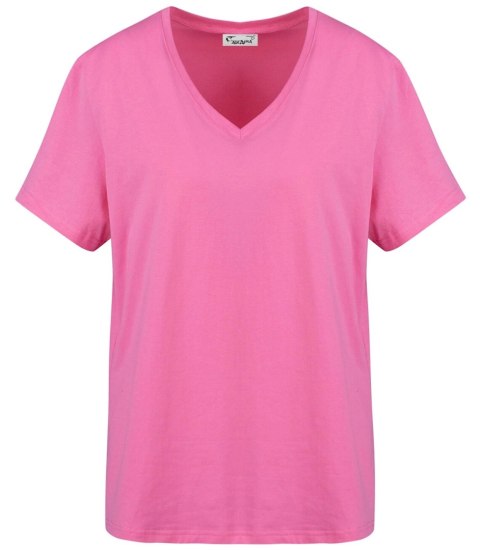 Bluzka koszulka t-shirt basic dekolt w serek ALDONA (Różowy) 2XL/3XL Bluzka koszulka t-shirt basic dekolt w serek ALDONA (Różowy) 2XL/3XL