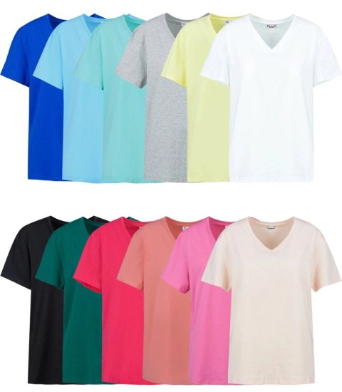 Bluzka koszulka t-shirt basic dekolt w serek ALDONA (Różowy) 2XL/3XL Bluzka koszulka t-shirt basic dekolt w serek ALDONA (Różowy) 2XL/3XL