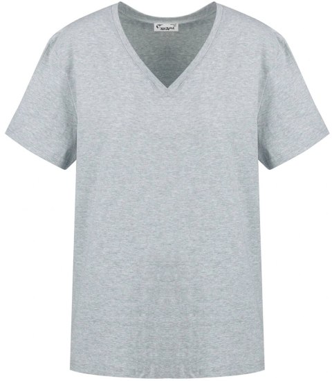 Bluzka koszulka t-shirt basic dekolt w serek ALDONA (Szary) 2XL/3XL Bluzka koszulka t-shirt basic dekolt w serek ALDONA (Szary) 2XL/3XL