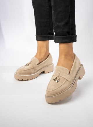 Damskie Mokasyny - Beżowy, Zamsz Alessa KHAKI