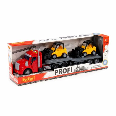 Polesie 77049 PROFI samochód z lawetą + walec Mini + ładowarka Mini