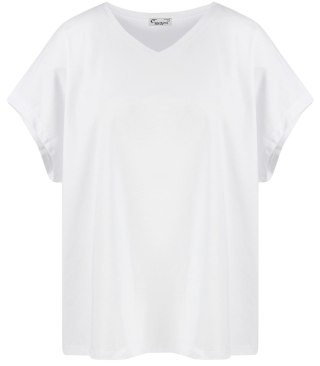 Bluzka koszulka t-shirt z dekoltem serek oversize Mela (Biały) 2XL/3XL