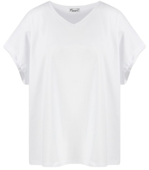 Bluzka koszulka t-shirt z dekoltem serek oversize Mela (Biały) 2XL/3XL Bluzka koszulka t-shirt z dekoltem serek oversize Mela (Biały) 2XL/3XL
