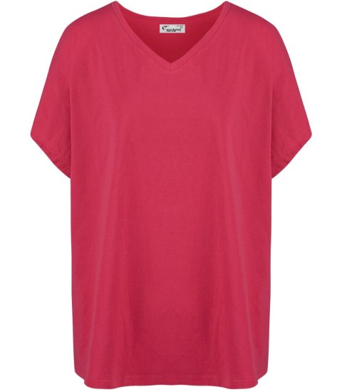 Bluzka koszulka t-shirt z dekoltem serek oversize Mela (Czerwony) 2XL/3XL Bluzka koszulka t-shirt z dekoltem serek oversize Mela (Czerwony) 2XL/3XL