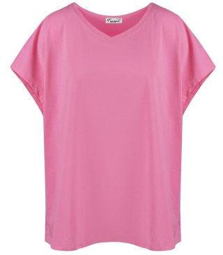 Bluzka koszulka t-shirt z dekoltem serek oversize Mela (Różowy) 2XL/3XL