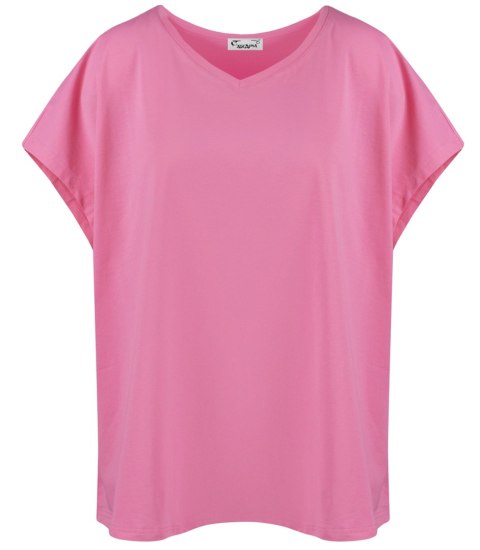 Bluzka koszulka t-shirt z dekoltem serek oversize Mela (Różowy) 2XL/3XL Bluzka koszulka t-shirt z dekoltem serek oversize Mela (Różowy) 2XL/3XL