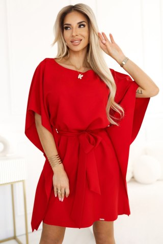 287-35 SOFIA Sukienka motyl z wiązaniem w pasie - CZERWONA - 2XL/3XL