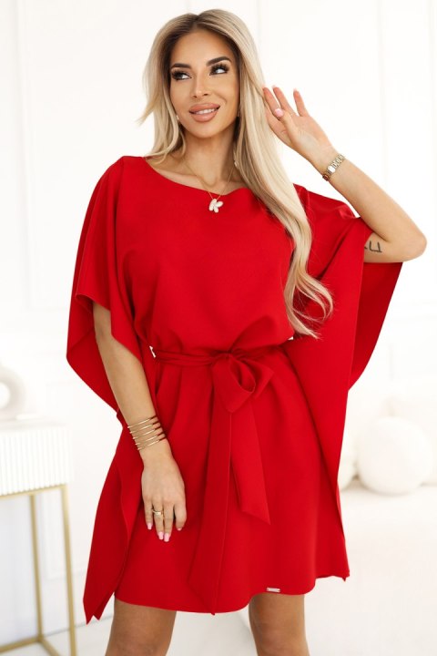 287-35 SOFIA Sukienka motyl z wiązaniem w pasie - CZERWONA - 2XL/3XL 287-35 SOFIA Sukienka motyl z wiązaniem w pasie - CZERWONA - 2XL/3XL