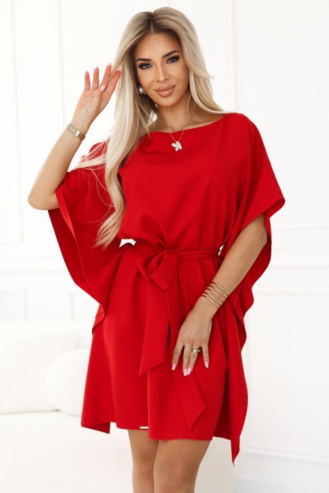 287-35 SOFIA Sukienka motyl z wiązaniem w pasie - CZERWONA - 2XL/3XL 287-35 SOFIA Sukienka motyl z wiązaniem w pasie - CZERWONA - 2XL/3XL