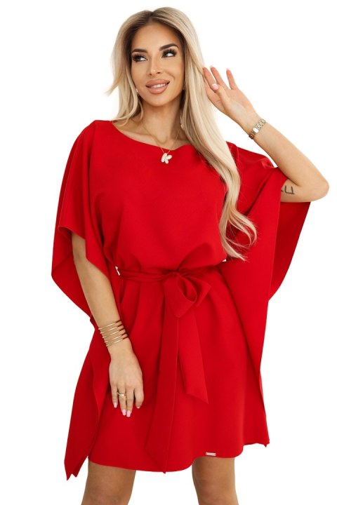 287-35 SOFIA Sukienka motyl z wiązaniem w pasie - CZERWONA - 2XL/3XL 287-35 SOFIA Sukienka motyl z wiązaniem w pasie - CZERWONA - 2XL/3XL