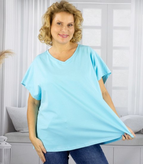 Bluzka koszulka t-shirt z dekoltem serek oversize Mela (Niebieski) 2XL/3XL Bluzka koszulka t-shirt z dekoltem serek oversize Mela (Niebieski) 2XL/3XL
