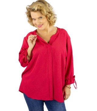 Elegancka koszula tunika oversize z wiązaniami na rękawach SOPHIE (Czerwony) 50
