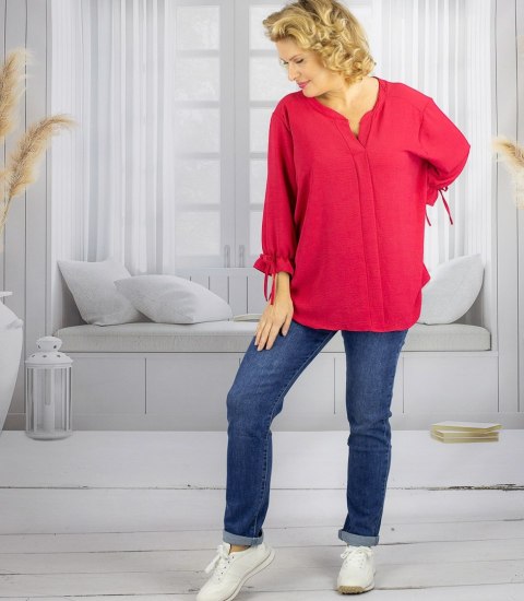 Elegancka koszula tunika oversize z wiązaniami na rękawach SOPHIE (Czerwony) 50 Elegancka koszula tunika oversize z wiązaniami na rękawach SOPHIE (Czerwony) 50