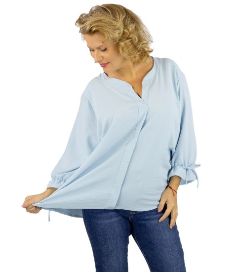 Elegancka koszula tunika oversize z wiązaniami na rękawach SOPHIE (Niebieski) 50
