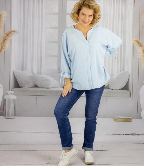 Elegancka koszula tunika oversize z wiązaniami na rękawach SOPHIE (Niebieski) 50