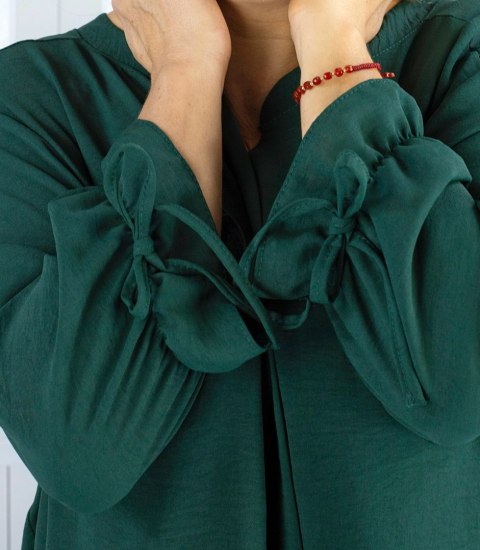Elegancka koszula tunika oversize z wiązaniami na rękawach SOPHIE (Zielony) 50 Elegancka koszula tunika oversize z wiązaniami na rękawach SOPHIE (Zielony) 50