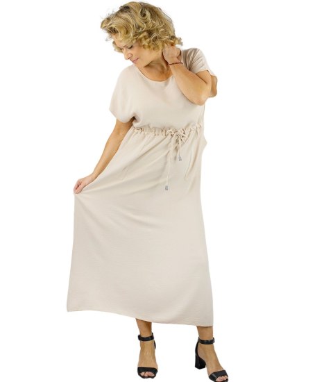 Długa sukienka maxi z wiązaniem w pasie "Letnia Elegancja" (Beżowy) 46/48 Długa sukienka maxi z wiązaniem w pasie "Letnia Elegancja" (Beżowy) 46/48
