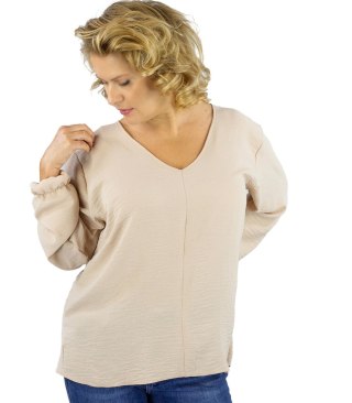 Elegancka bluzka oversize z delikatnie bufiastymi rękawami MARCELINA (Beżowy) 46/48