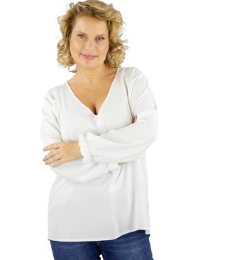 Elegancka bluzka oversize z delikatnie bufiastymi rękawami MARCELINA (Biały) 46/48