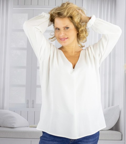 Elegancka bluzka oversize z delikatnie bufiastymi rękawami MARCELINA (Biały) 46/48 Elegancka bluzka oversize z delikatnie bufiastymi rękawami MARCELINA (Biały) 46/48
