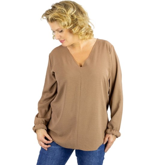 Elegancka bluzka oversize z delikatnie bufiastymi rękawami MARCELINA (Brązowy) 46/48 Elegancka bluzka oversize z delikatnie bufiastymi rękawami MARCELINA (Brązowy) 46/48