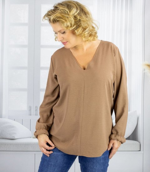 Elegancka bluzka oversize z delikatnie bufiastymi rękawami MARCELINA (Brązowy) 46/48 Elegancka bluzka oversize z delikatnie bufiastymi rękawami MARCELINA (Brązowy) 46/48