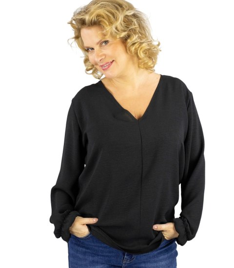 Elegancka bluzka oversize z delikatnie bufiastymi rękawami MARCELINA (Czarny) 46/48 Elegancka bluzka oversize z delikatnie bufiastymi rękawami MARCELINA (Czarny) 46/48