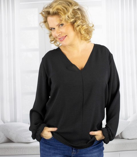 Elegancka bluzka oversize z delikatnie bufiastymi rękawami MARCELINA (Czarny) 46/48 Elegancka bluzka oversize z delikatnie bufiastymi rękawami MARCELINA (Czarny) 46/48