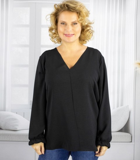 Elegancka bluzka oversize z delikatnie bufiastymi rękawami MARCELINA (Czarny) 46/48 Elegancka bluzka oversize z delikatnie bufiastymi rękawami MARCELINA (Czarny) 46/48